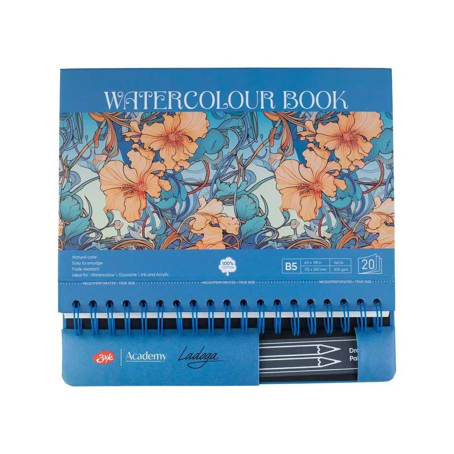 WATERCOLOUR BOOK 100% ALGODÃO 17,5x25 NEVSKAYA PALITRA 300g/m2 BLUE ESPIRAL