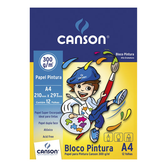 BLOCO CANSON ESCOLAR PINTURA A4 300g/m2 12 FOLHAS