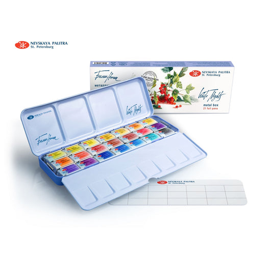 ESTOJO AQUARELA WHITE NIGHTS 21 PAN METAL BOX ELENA BAZANOVA