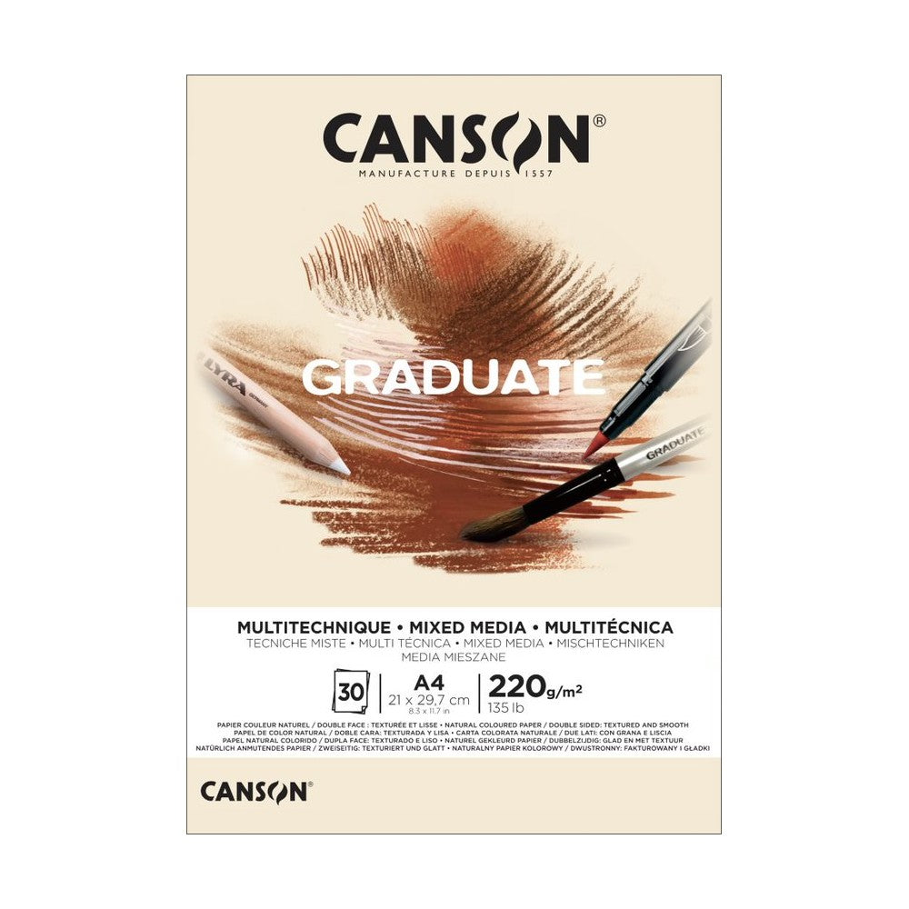 BLOCO CANSON GRADUATE MIX MEDIA CREME 200G A4 30 FOLHAS