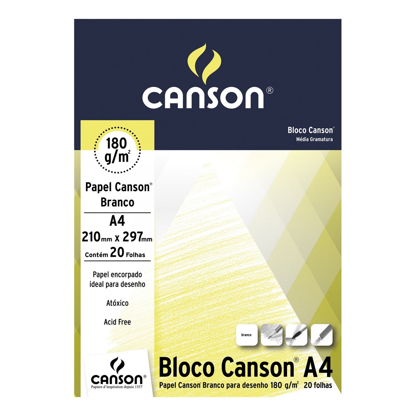 BLOCO CANSON ESTUDANTE A4 180g/m2 BRANCO "C A GRAIN" 20 FOLH