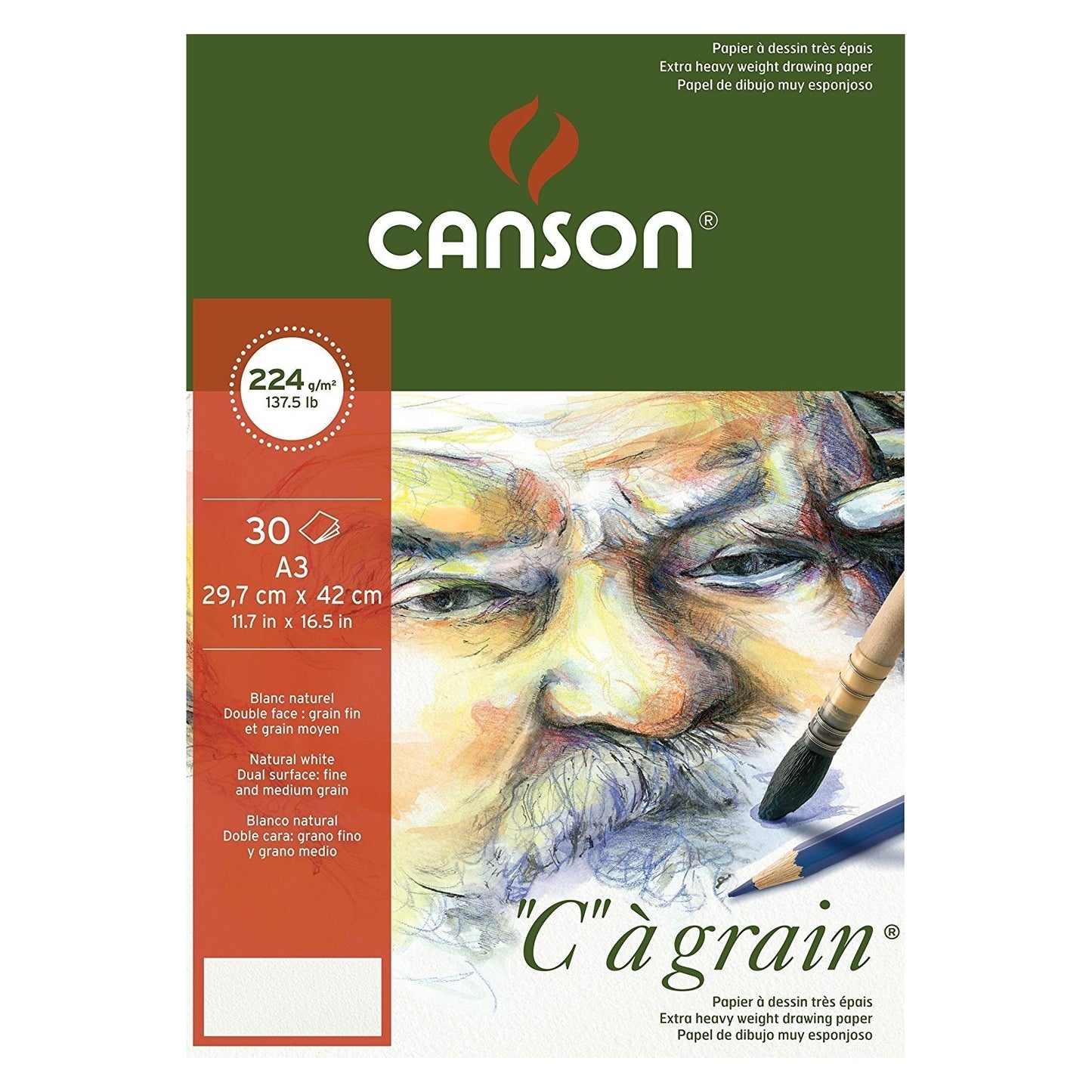 BLOCO CANSON C A GRAIN A3 224G/M2 30 FOLHAS