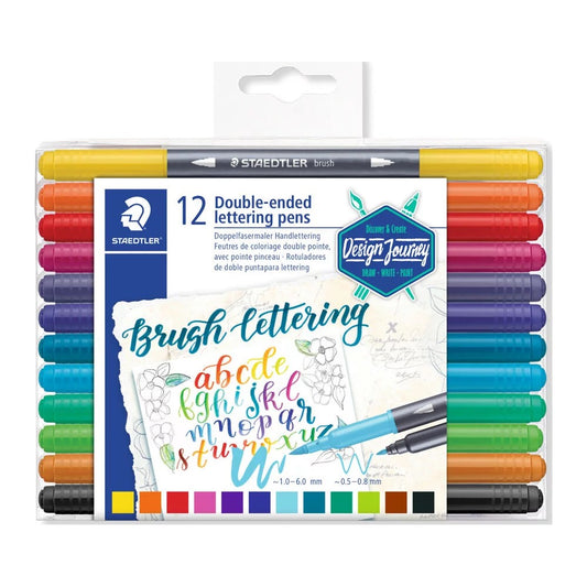 MARCADOR STAEDTLER BRUSH LETTERING 12 CORES PONTA DUPLA 3004
