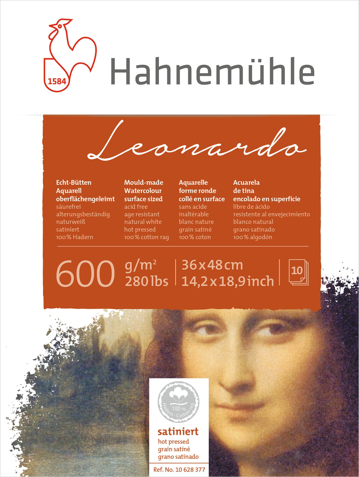 BLOCO HAHNEMUHLE LEONARDO SATINE 600g/m2 36X48 10 FOLHAS