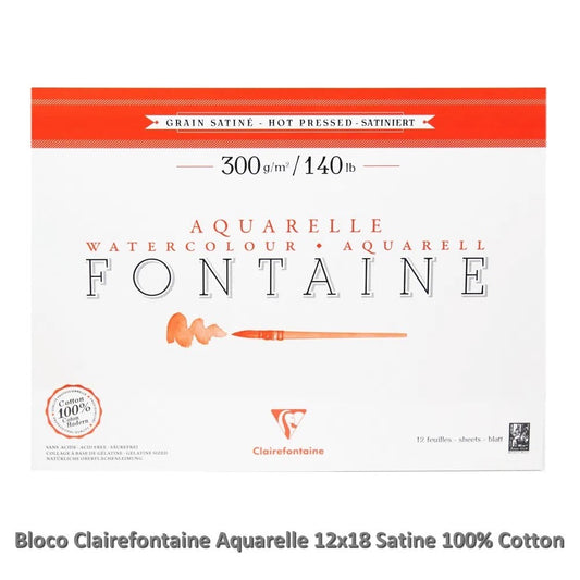 BLOCO CLAIREFONTAINE 100% COTTON SATINE 300g/m2 12x18 12FLS