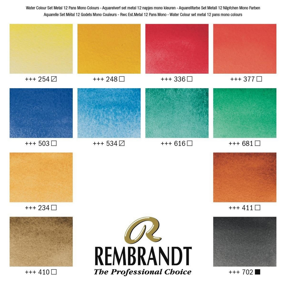 ESTOJO AQUARELA TALENS REMBRANDT 12 HALF MONO PIGMENTED SELE