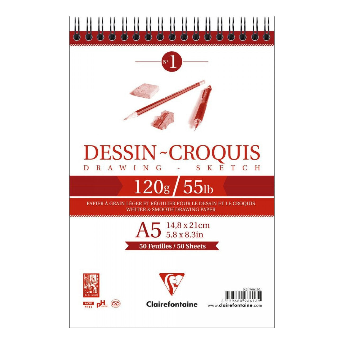 BLOCO CLAIREFONTAINE DESSIN 120G/M2 A5 50FLS 96616