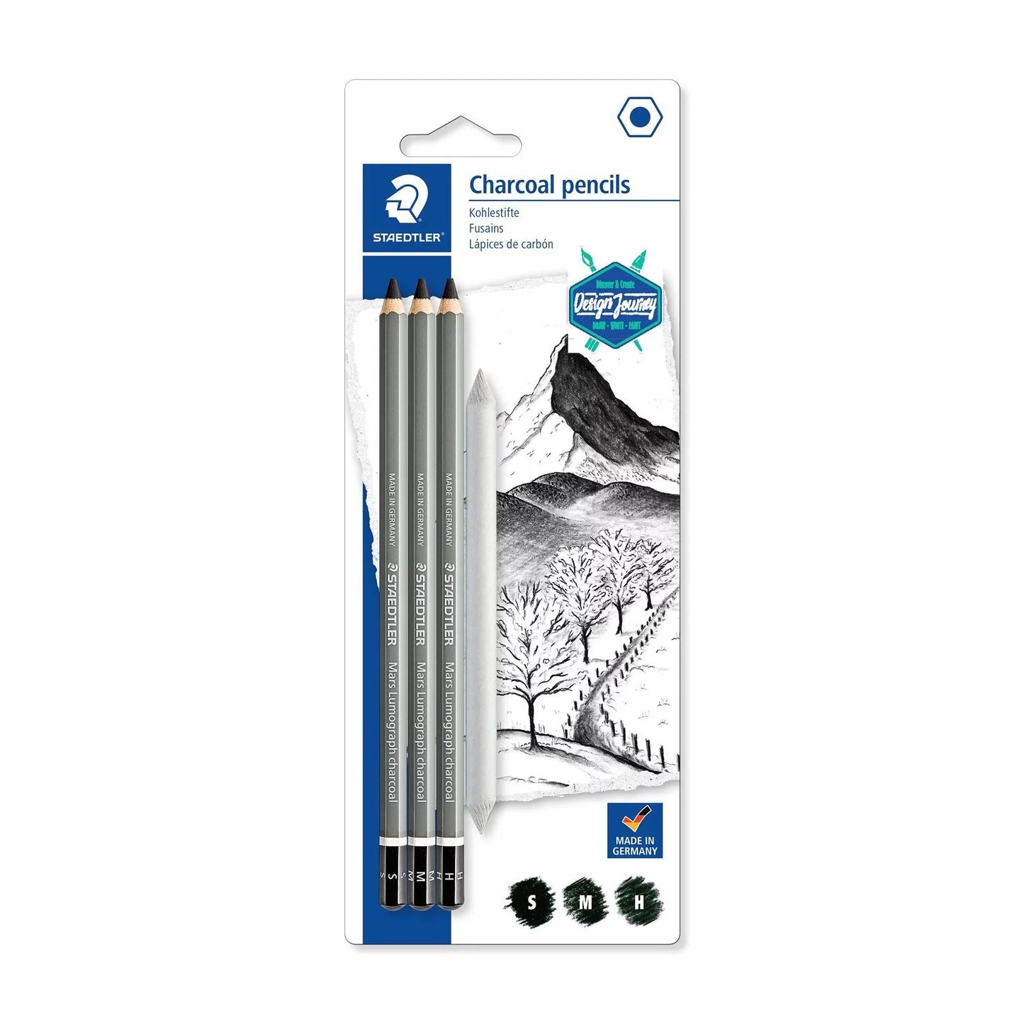 LAPIS CARVAO STAEDTLER LUMOGRAPH BLISTER C/ 03 + ESFUMINHO