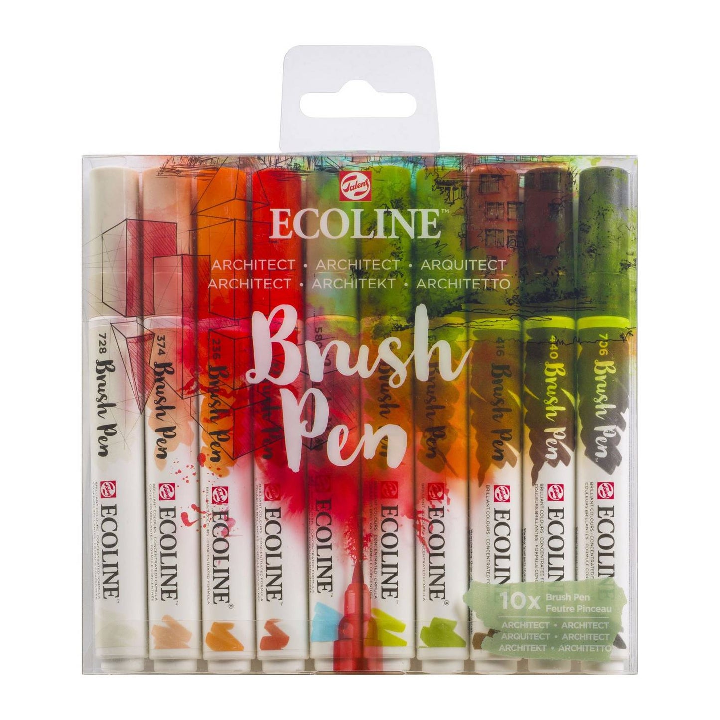 ESTOJO ECOLINE BRUSH PEN C/ 10 CORES ARQUITETURA TALENS