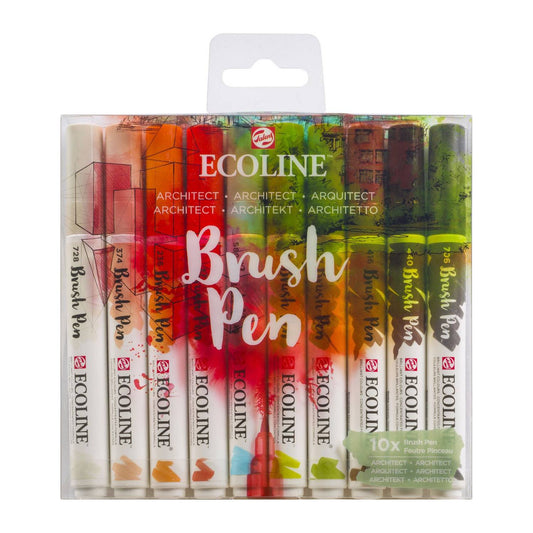 ESTOJO ECOLINE BRUSH PEN C/ 10 CORES ARQUITETURA TALENS