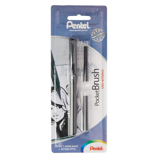 CANETA PENTEL POCKET BRUSH PRETA C/ 02 REFIS PRETO