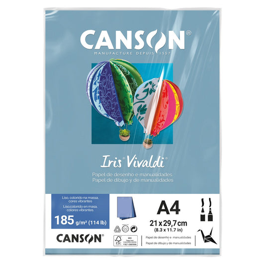 PAPEL CANSON IRIS VIVALDI A4 185G/M2 AZUL CLARO C/ 25 FOLHAS