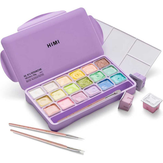 ESTOJO GOUACHE HIMI 18 CORES 30ML + 3 PINCEIS ESTOJO ROXO TST124