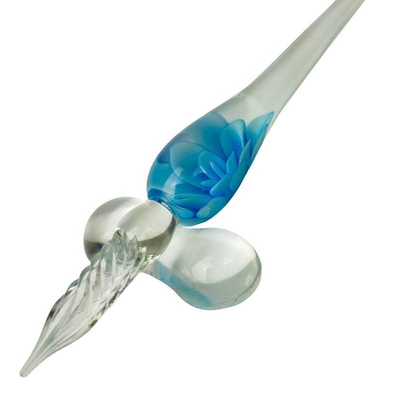 CANETA CALIGRAFIA VIDRO FLORAL AZUL SFB02622