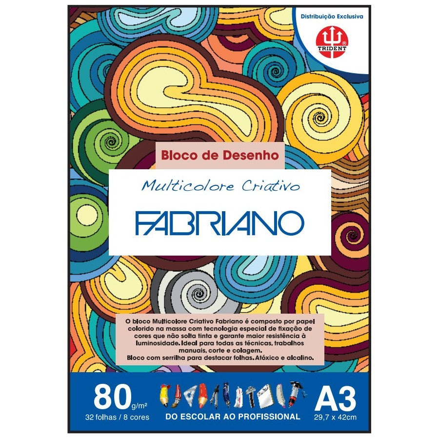 BLOCO FABRIANO MULTICOLORE CRIATIVO A3 080g/m2 32 FOLHAS