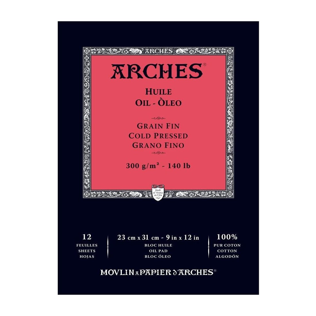 BLOCO ARCHES OIL PAPER 23x31 300g/m2 100%COTTON 12 FOLHAS