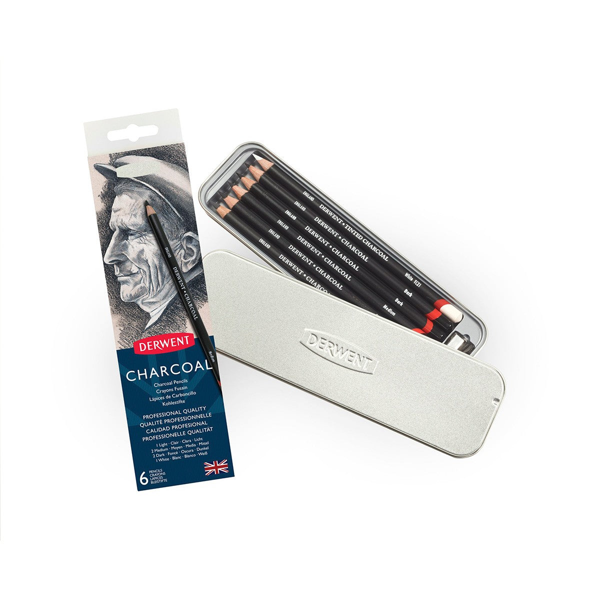 LAPIS CARVAO DERWENT (CHARCOAL) C/ 06 UNIDADES METAL
