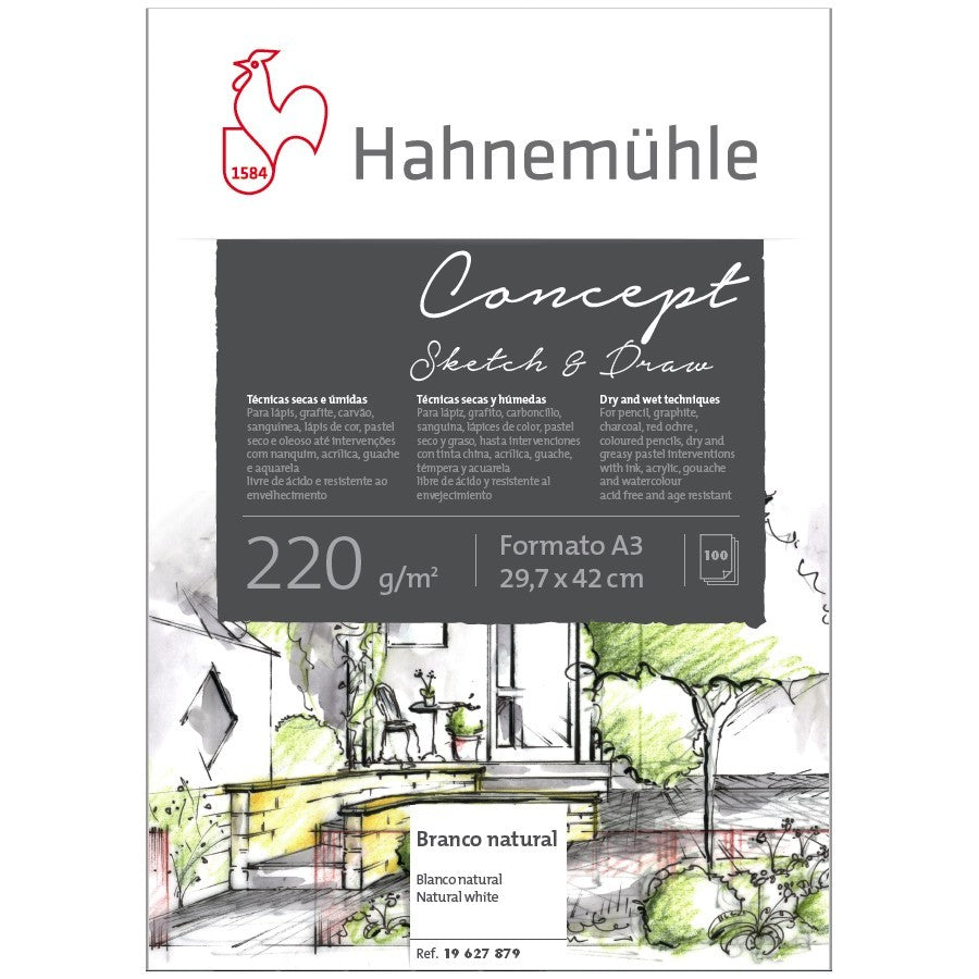 BLOCO HAHNEMUHLE CONCEPT SKETCH & DRAW A3 220G/M2 100 FOLHAS