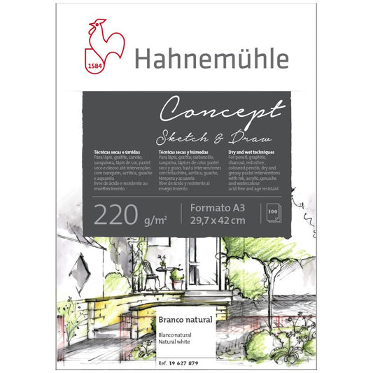 BLOCO HAHNEMUHLE CONCEPT SKETCH & DRAW A3 220G/M2 100 FOLHAS