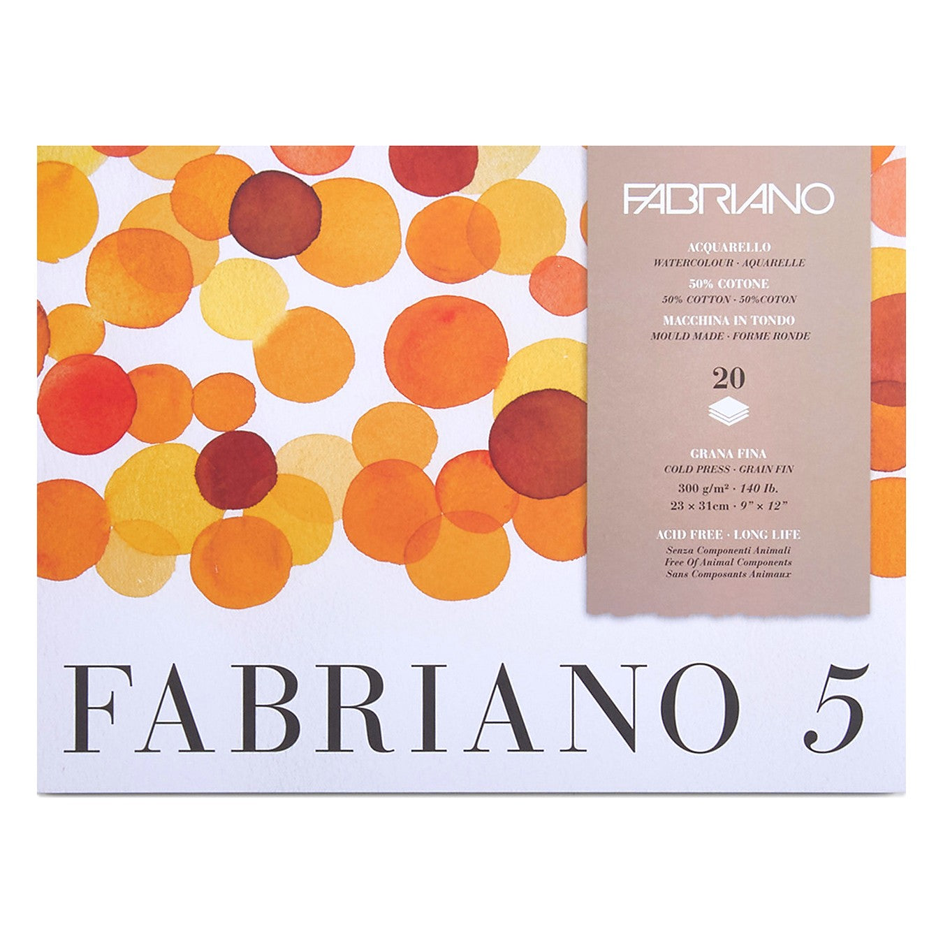 BLOCO FABRIANO 5 GRANA FINA 300G/M2 23X31 50% COTTON 20FLS