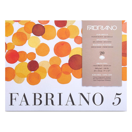 BLOCO FABRIANO 5 GRANA FINA 300G/M2 23X31 50% COTTON 20FLS