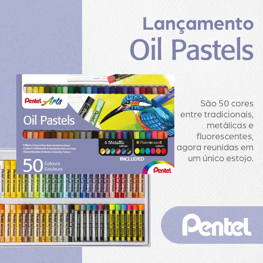 PASTEL OLEOSO PENTEL 50 CORES (06 METAL E 06 FLUO)