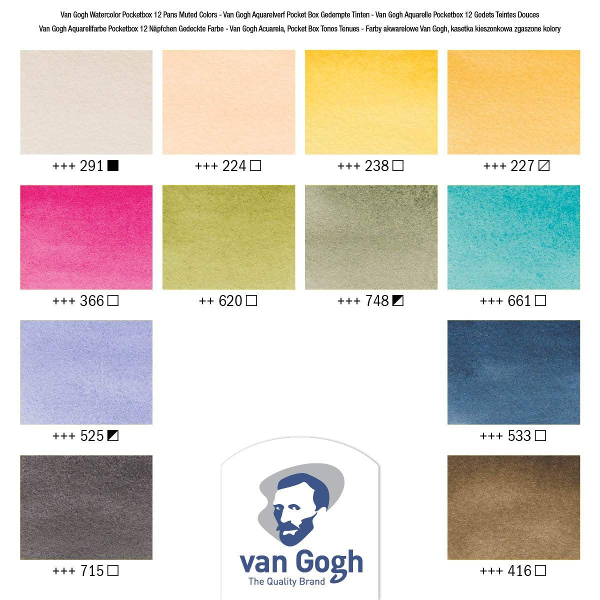 ESTOJO AQUARELA TALENS VAN GOGH 12 HALF PAN MUTED COLORS