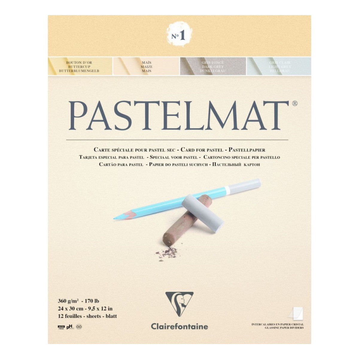 BLOCO CLAIREFONTAINE PASTELMAT 1 360G/M2 24x30 12FLS (04 CORES)
