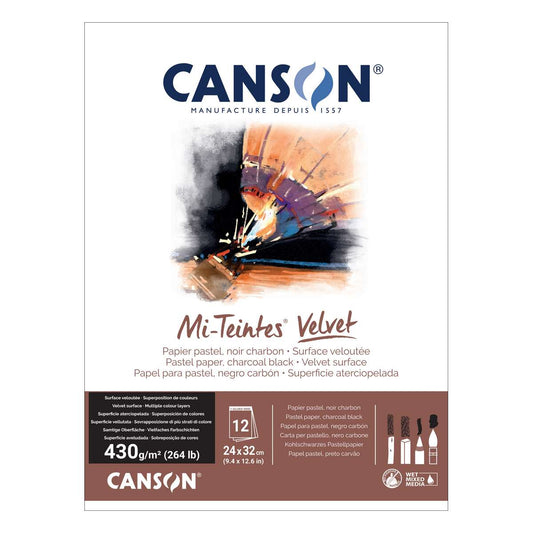 BLOCO CANSON MI-TEINTES VELVET PRETO 430g 24x32 12 FLS