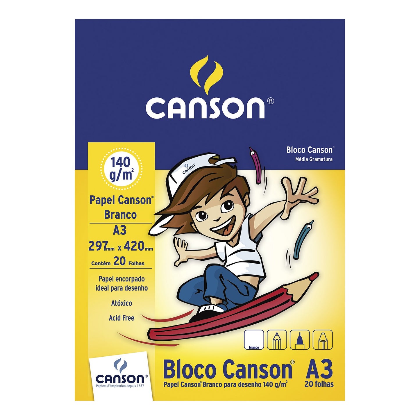 BLOCO CANSON ESCOLAR A3 140g/m2 BRANCO 20 FOLHAS
