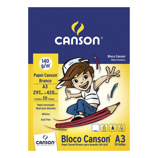 BLOCO CANSON ESCOLAR A3 140g/m2 BRANCO 20 FOLHAS