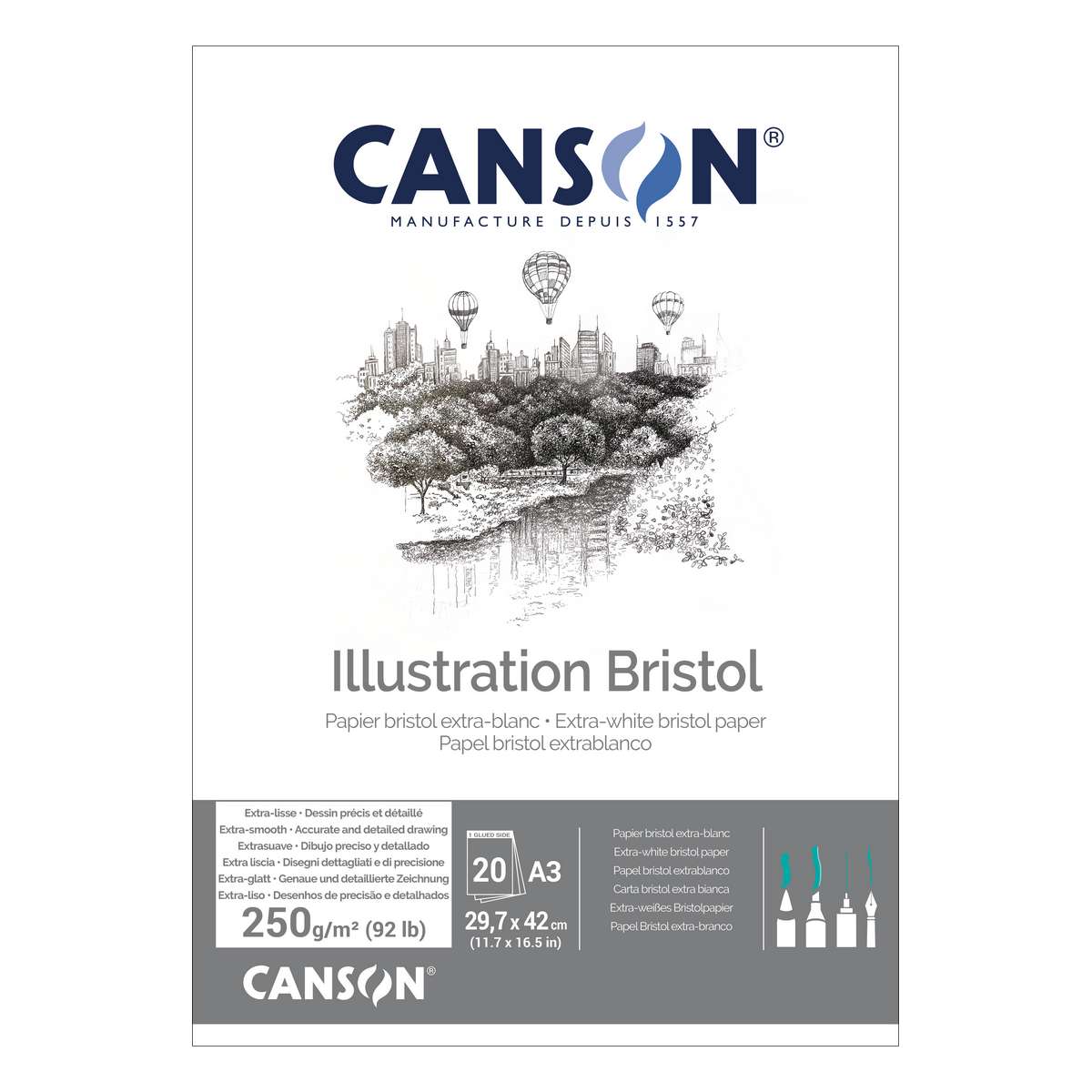 BLOCO CANSON ILLUSTRATION BRISTOL A3 250g/m2 20 FOLHAS