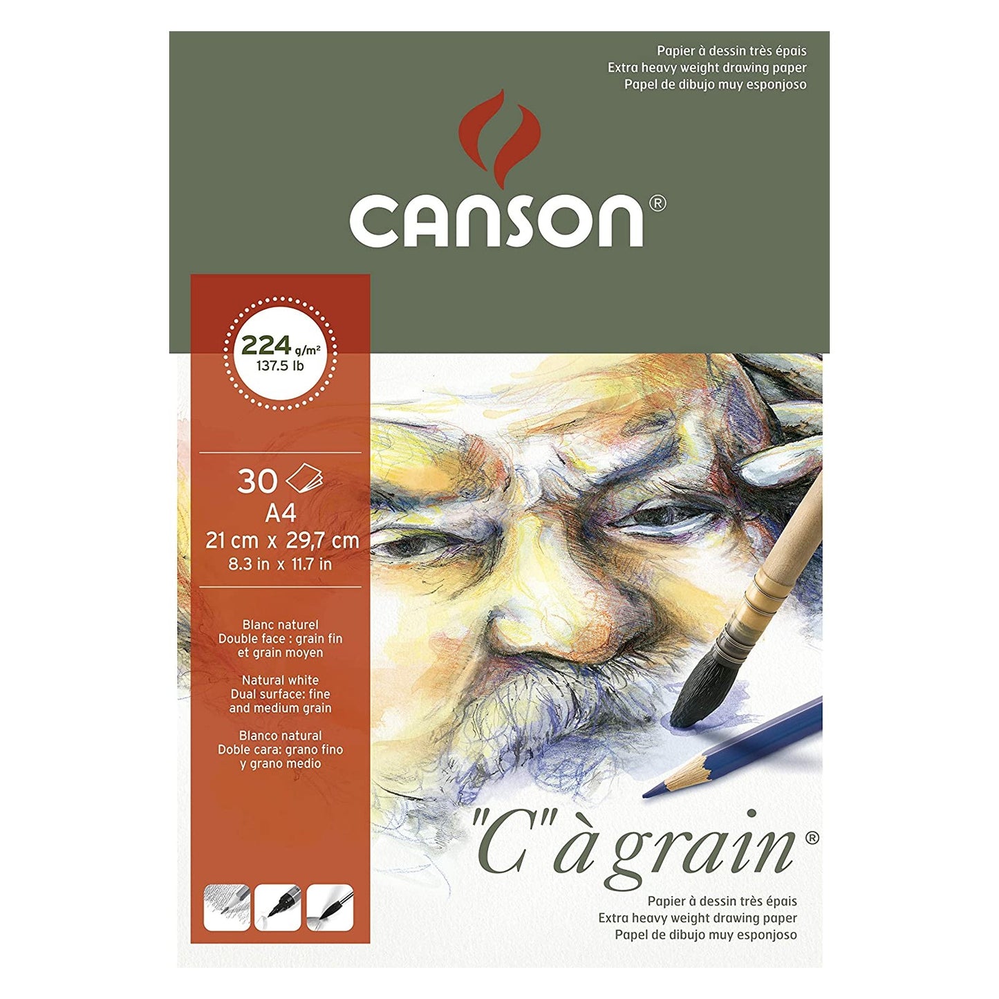 BLOCO CANSON C A GRAIN A4 224G/M2 30 FOLHAS