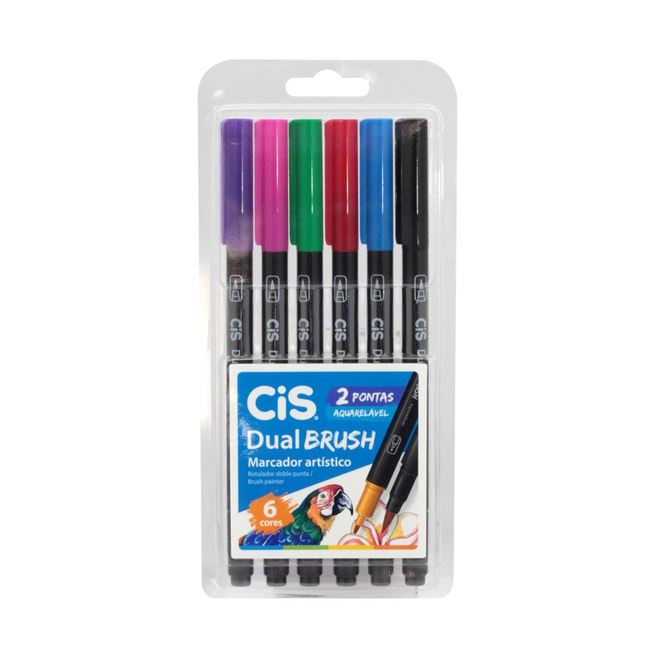 MARCADOR CIS DUAL BRUSH ESTOJO C/ 06 CORES