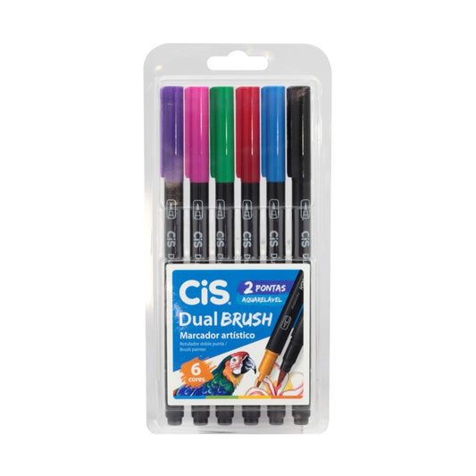 MARCADOR CIS DUAL BRUSH ESTOJO C/ 06 CORES