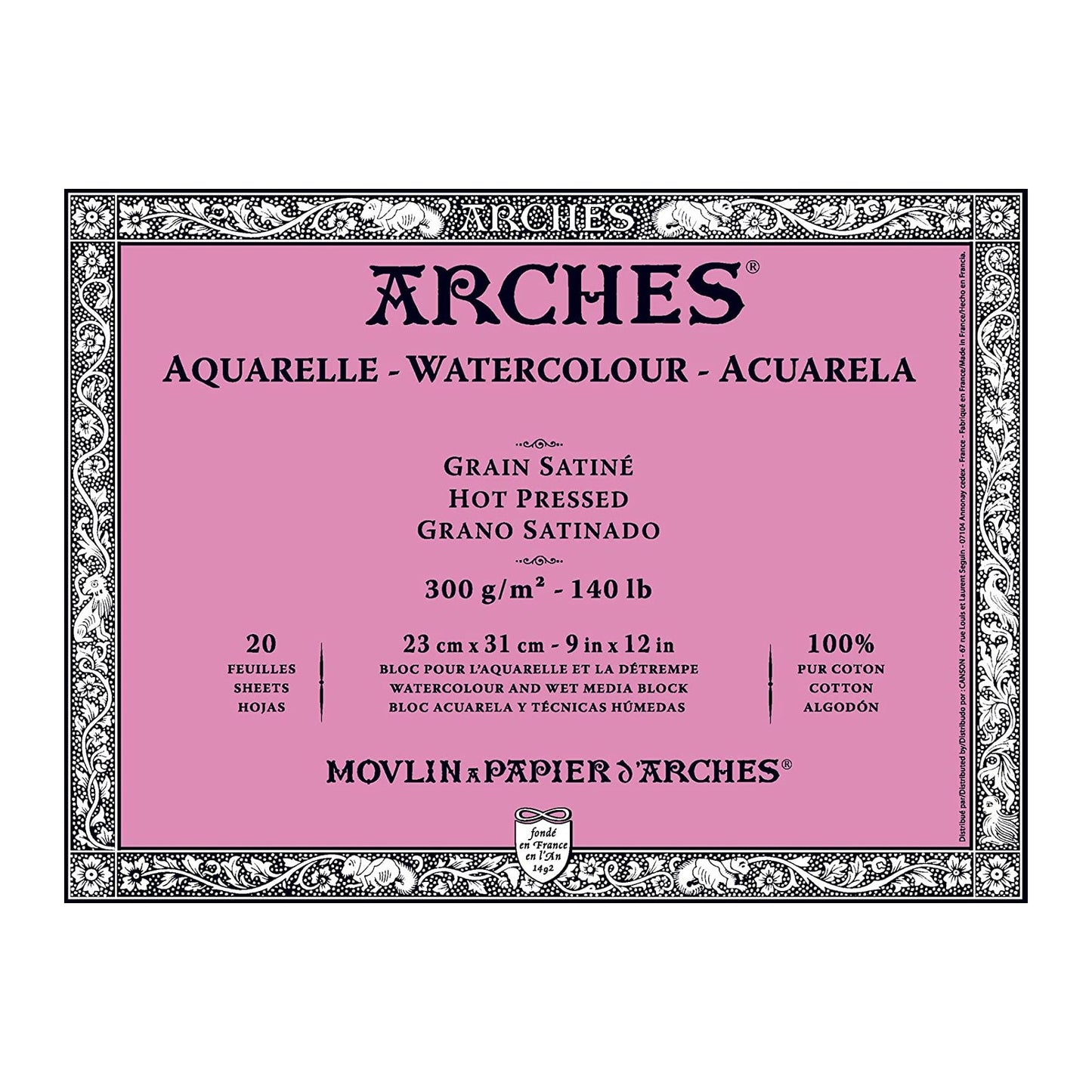 BLOCO ARCHES SATINE (HOT PRESS) 300G/M2 23X31 20 FOLHAS