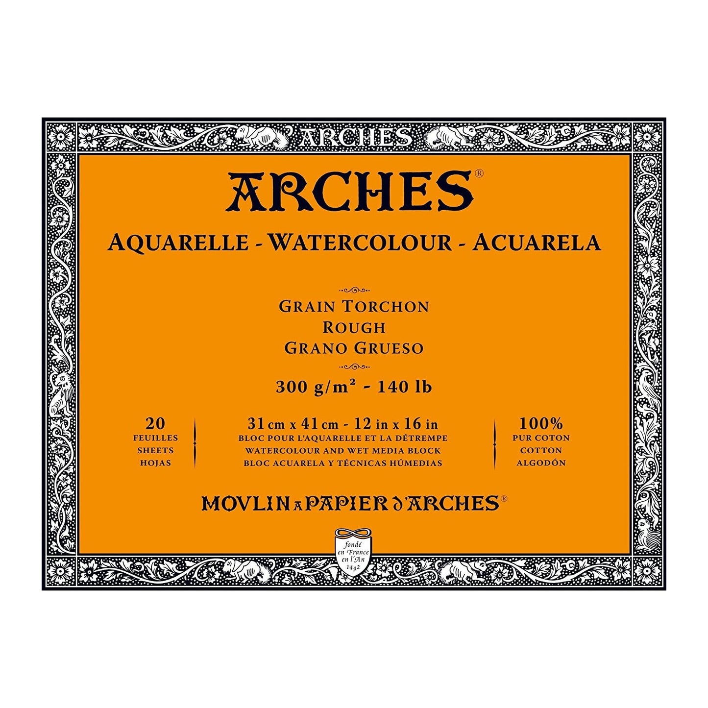 BLOCO ARCHES TORCHON 300G/M2 31X41 20 FOLHAS