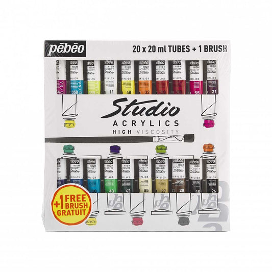 ESTOJO ACRILICA PEBEO HV STUDIO 20 TUBOS 20ML + 01 PINCEL