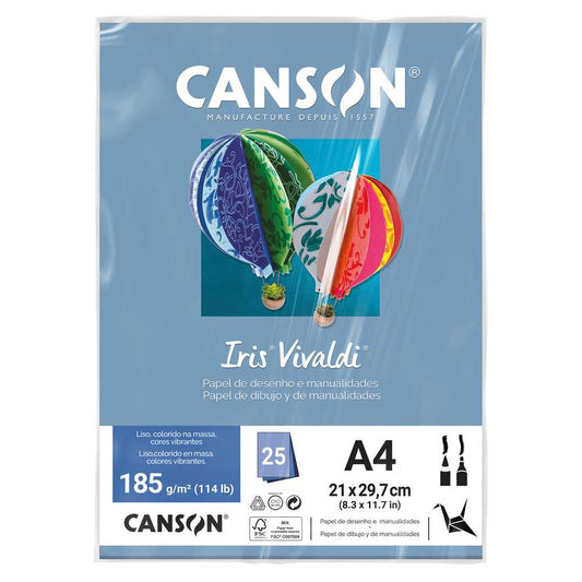 PAPEL CANSON IRIS VIVALDI A4 185G/M2 AZUL ROYAL 25FL A4 185G