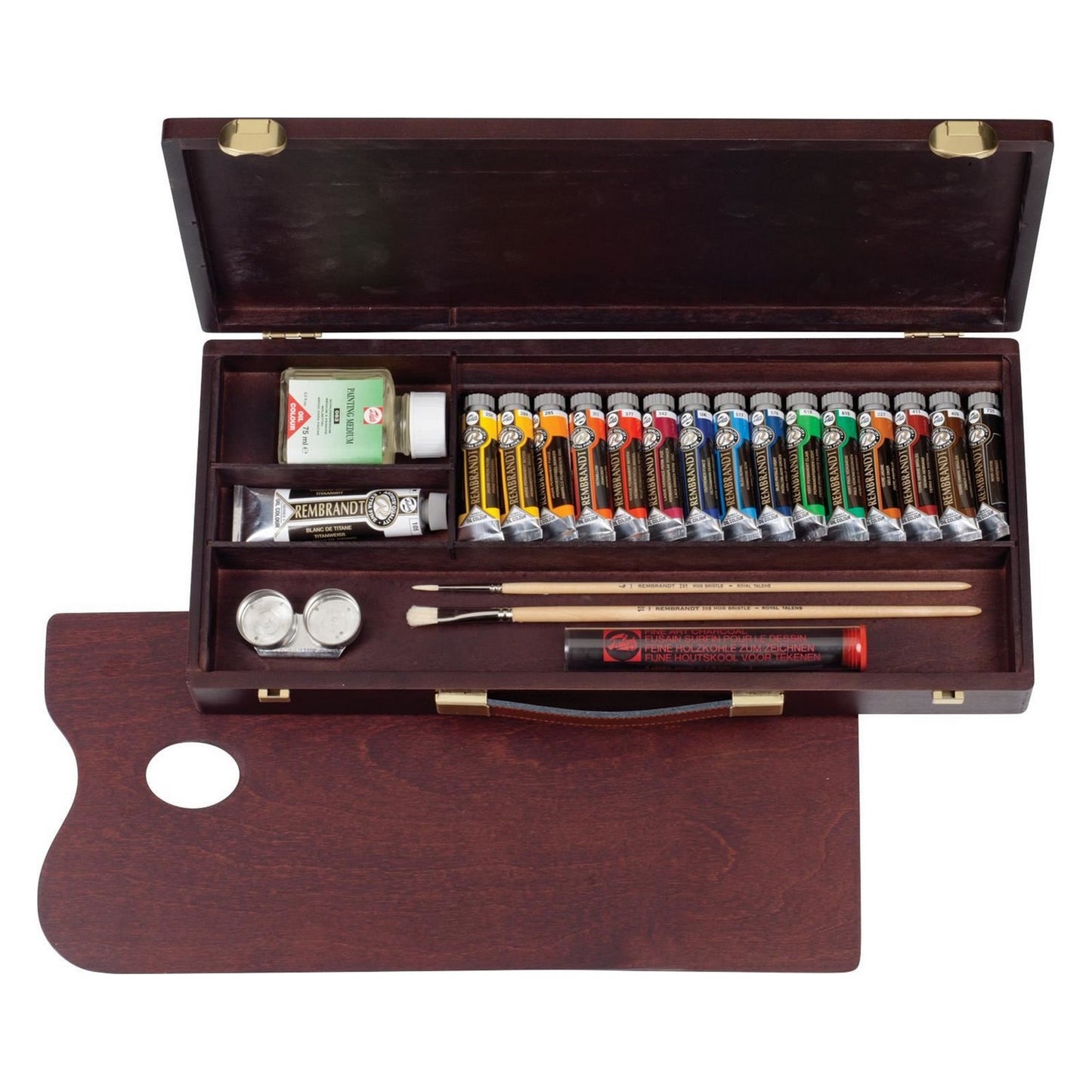 ESTOJO OLEO TALENS REMBRANDT 16 TUBOS + 8 ACESSORIOS MADEIRA
