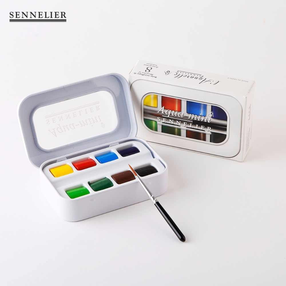 ESTOJO AQUARELA SENNELIER AQUA-MINI 08 HALF PANS + PINCEL