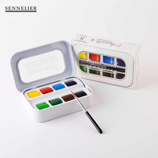 ESTOJO AQUARELA SENNELIER AQUA-MINI 08 HALF PANS + PINCEL