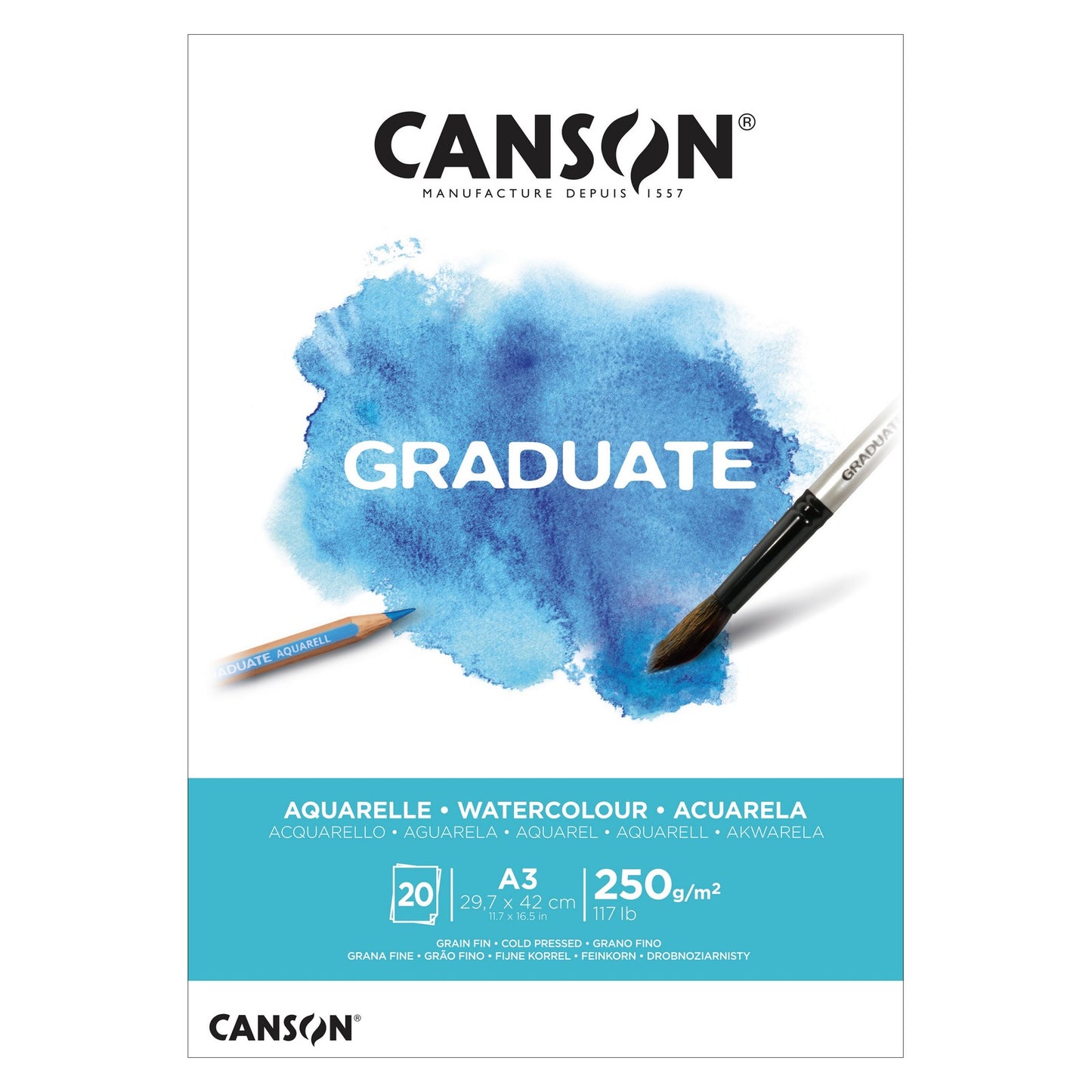 BLOCO CANSON GRADUATE AQUARELLE A3 250G/M2 20 FOLHAS