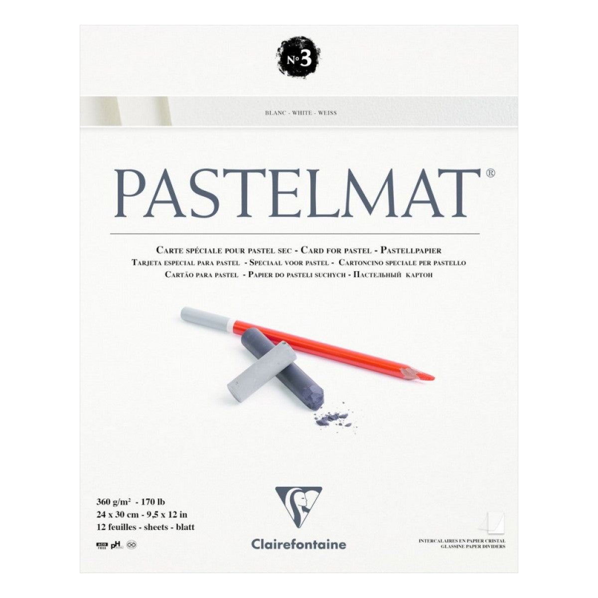 BLOCO CLAIREFONTAINE PASTELMAT 3 360G/M2 24x30 12 FOLHAS BRANCAS