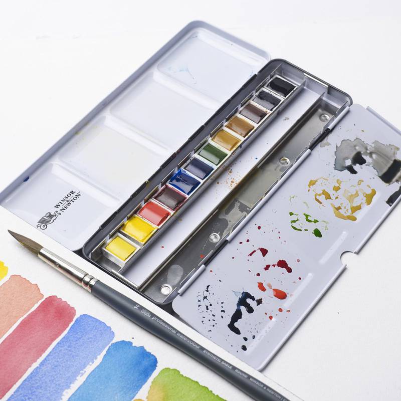 ESTOJO AQUARELA ARTISTS 12 HALF PAN BLACK BOX WINSOR NEWTON