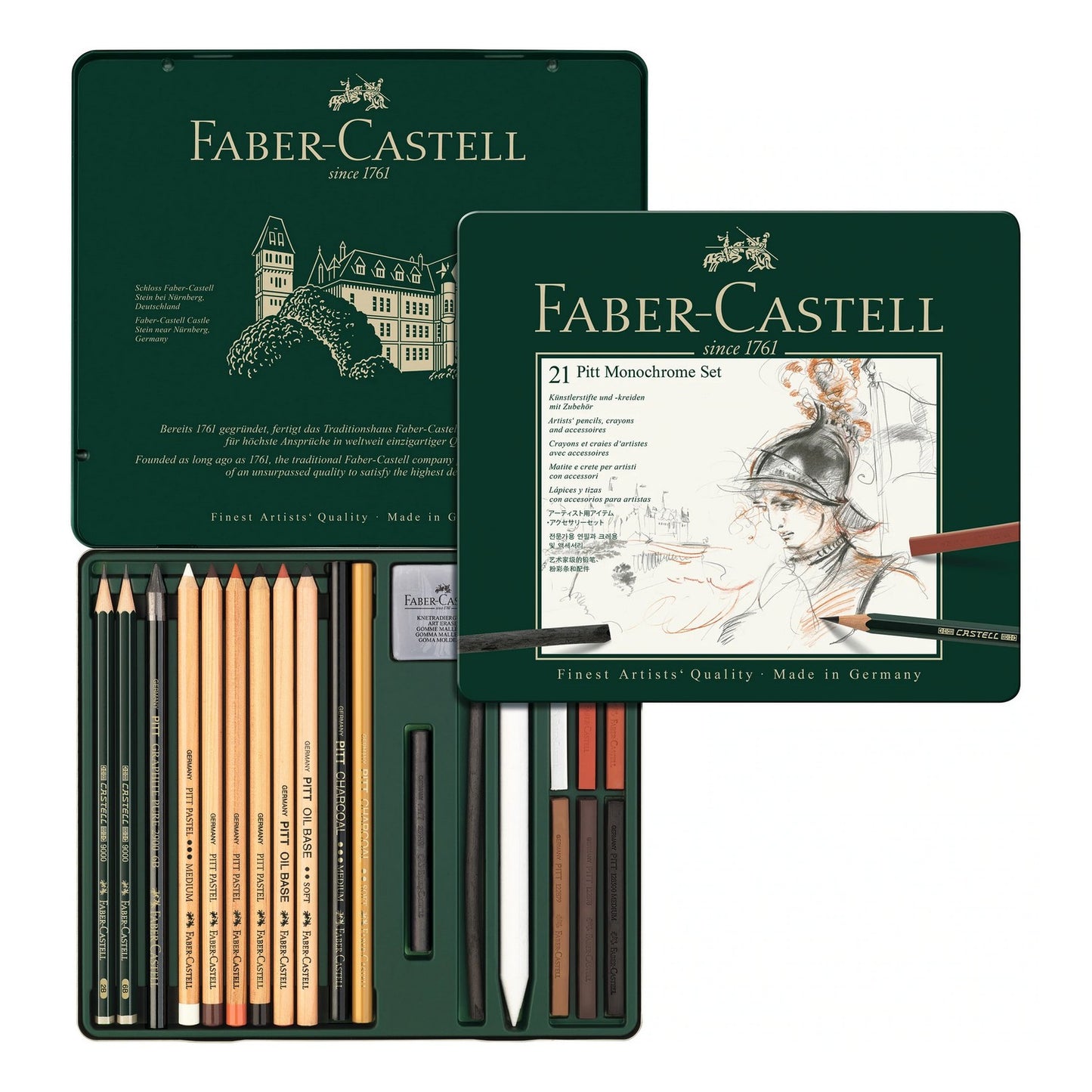 ESTOJO LAPIS ESBOÇO FABER CASTELL PITT MONOCHROME SET 21 PÇS 112976