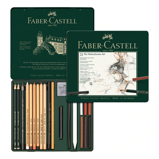 ESTOJO LAPIS ESBOÇO FABER CASTELL PITT MONOCHROME SET 21 PÇS 112976