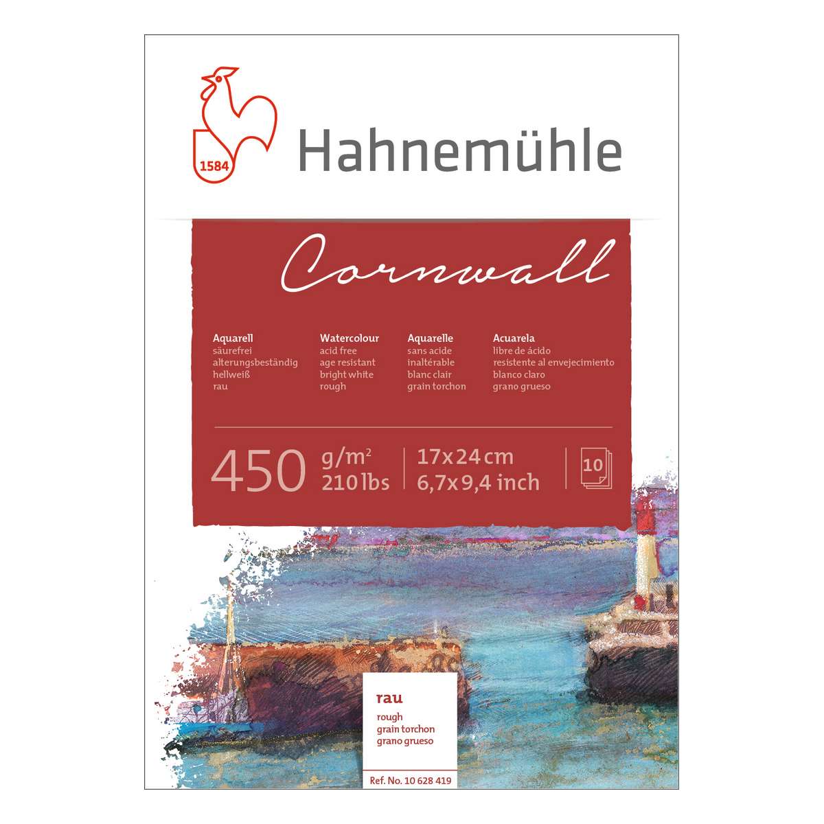 BLOCO HAHNEMUHLE CORNWALL 450G/M2 17X24 ROUGH 10FLS