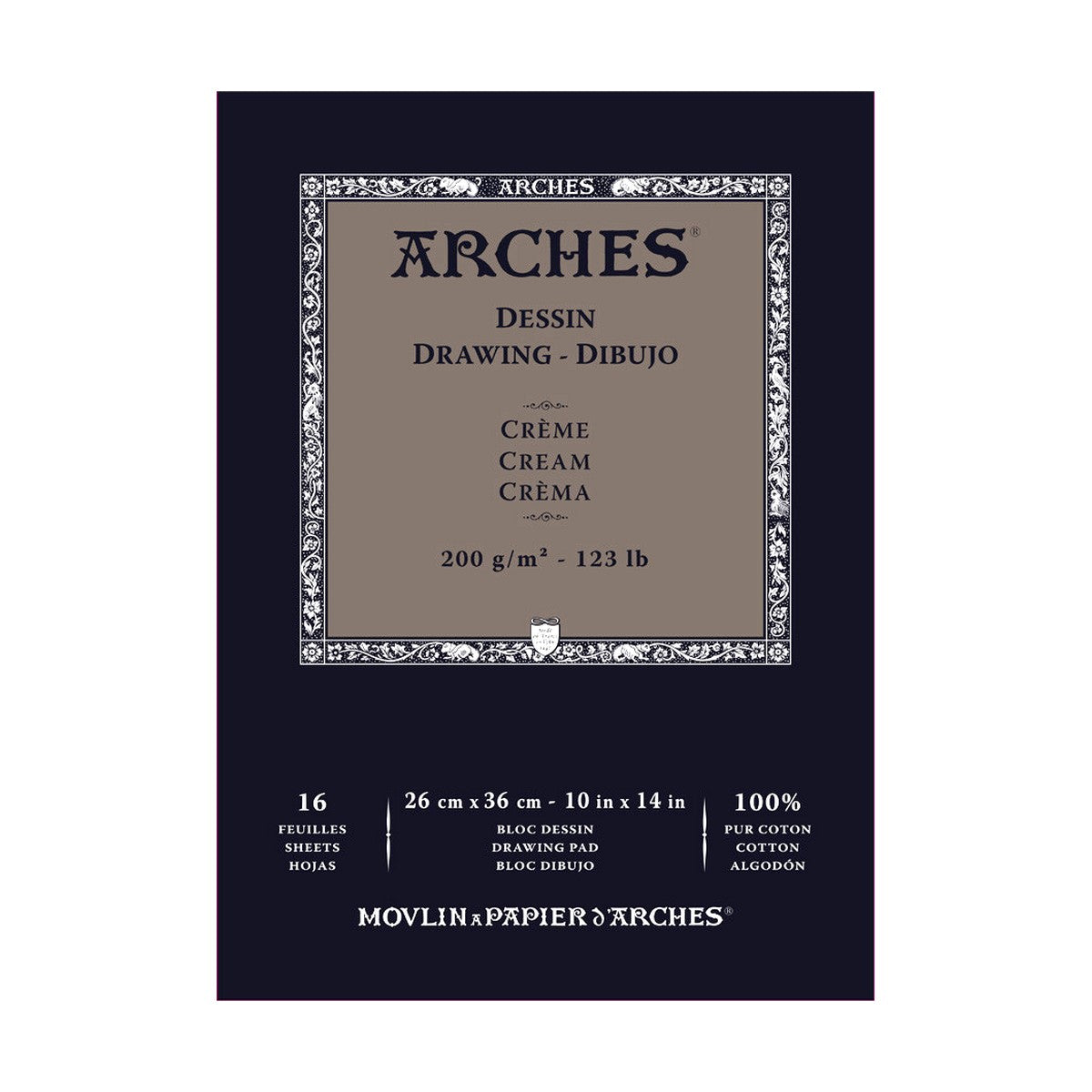 BLOCO ARCHES DESSIN CREME 26X36 200g/m2  100%COTTON 16 FLS