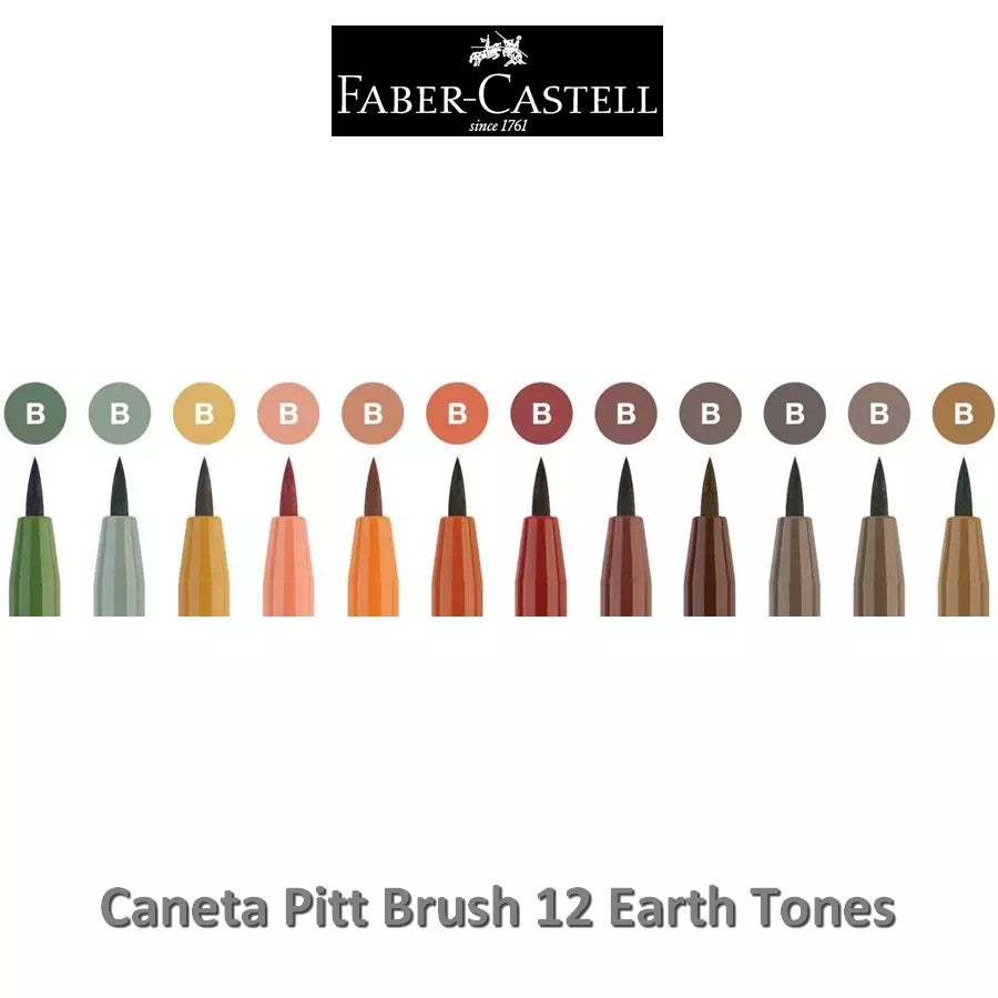 CANETA FABER CASTELL PITT 12 BRUSH EARTH TONES 267422